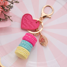 Load image into Gallery viewer, Women New Macaron Cake keychain PU love alloy leaf Key Chain Charm Bag pendant Key Ring Best Party Gift Jewelry K3006
