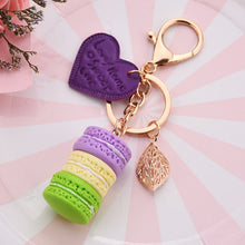 Load image into Gallery viewer, Women New Macaron Cake keychain PU love alloy leaf Key Chain Charm Bag pendant Key Ring Best Party Gift Jewelry K3006