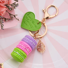 Load image into Gallery viewer, Women New Macaron Cake keychain PU love alloy leaf Key Chain Charm Bag pendant Key Ring Best Party Gift Jewelry K3006