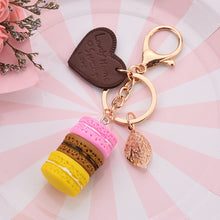 Load image into Gallery viewer, Women New Macaron Cake keychain PU love alloy leaf Key Chain Charm Bag pendant Key Ring Best Party Gift Jewelry K3006