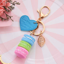 Load image into Gallery viewer, Women New Macaron Cake keychain PU love alloy leaf Key Chain Charm Bag pendant Key Ring Best Party Gift Jewelry K3006