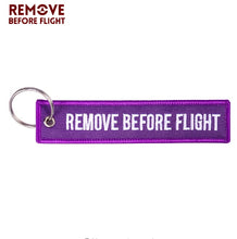 Load image into Gallery viewer, Remove Before Flight Car Keychains Berloques Red Embroidery Highlight Key Fobs Chains Jewelry Aviation Gifts Chaveiro Masculino