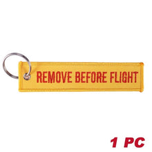 Load image into Gallery viewer, Remove Before Flight Car Keychains Berloques Red Embroidery Highlight Key Fobs Chains Jewelry Aviation Gifts Chaveiro Masculino