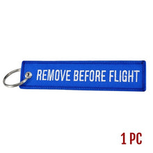 Load image into Gallery viewer, Remove Before Flight Car Keychains Berloques Red Embroidery Highlight Key Fobs Chains Jewelry Aviation Gifts Chaveiro Masculino