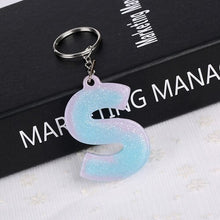 Load image into Gallery viewer, 1PC KEYRING pink/blue English word English Letter Keychain glitter resin A TO Q handbag charms for woman
