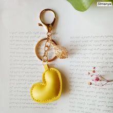 Load image into Gallery viewer, Women New Macaron Cake keychain PU love alloy leaf Key Chain Charm Bag pendant Key Ring Best Party Gift Jewelry K3006