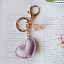 Load image into Gallery viewer, Women New Macaron Cake keychain PU love alloy leaf Key Chain Charm Bag pendant Key Ring Best Party Gift Jewelry K3006