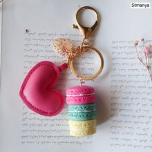 Load image into Gallery viewer, Women New Macaron Cake keychain PU love alloy leaf Key Chain Charm Bag pendant Key Ring Best Party Gift Jewelry K3006