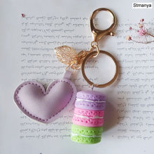 Load image into Gallery viewer, Women New Macaron Cake keychain PU love alloy leaf Key Chain Charm Bag pendant Key Ring Best Party Gift Jewelry K3006