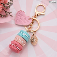 Load image into Gallery viewer, Women New Macaron Cake keychain PU love alloy leaf Key Chain Charm Bag pendant Key Ring Best Party Gift Jewelry K3006