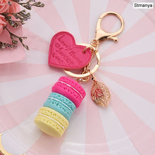Load image into Gallery viewer, Women New Macaron Cake keychain PU love alloy leaf Key Chain Charm Bag pendant Key Ring Best Party Gift Jewelry K3006