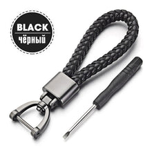 Load image into Gallery viewer, Hand Woven Leather Car KeyChain Detachable Metal 360 Degree Rotating Horseshoe Buckle Key Chain For Men High Quality Gift K393