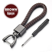 Load image into Gallery viewer, Hand Woven Leather Car KeyChain Detachable Metal 360 Degree Rotating Horseshoe Buckle Key Chain For Men High Quality Gift K393