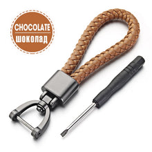 Load image into Gallery viewer, Hand Woven Leather Car KeyChain Detachable Metal 360 Degree Rotating Horseshoe Buckle Key Chain For Men High Quality Gift K393
