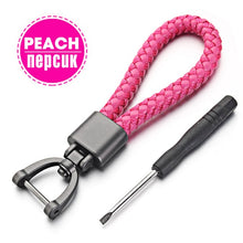 Load image into Gallery viewer, Hand Woven Leather Car KeyChain Detachable Metal 360 Degree Rotating Horseshoe Buckle Key Chain For Men High Quality Gift K393