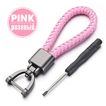Load image into Gallery viewer, Hand Woven Leather Car KeyChain Detachable Metal 360 Degree Rotating Horseshoe Buckle Key Chain For Men High Quality Gift K393