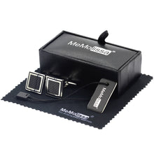 Load image into Gallery viewer, MeMolissa Display Box Cufflinks Classic Square Cufflinks Silver with Black Enamel Cufflink Christmas Gifts Free Tag & Wipe Cloth