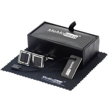 Load image into Gallery viewer, MeMolissa Display Box Cufflinks Classic Square Cufflinks Silver with Black Enamel Cufflink Christmas Gifts Free Tag & Wipe Cloth