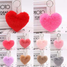 Load image into Gallery viewer, 10CM Cute Fluffy Heart Keychains Women&#39;s Simulation Rabbit Fur Key Chains Girl Bag Hang Car Key Ring Jewelry Accessories
