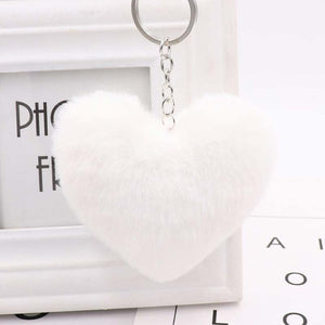 10CM Cute Fluffy Heart Keychains Women's Simulation Rabbit Fur Key Chains Girl Bag Hang Car Key Ring Jewelry Accessories