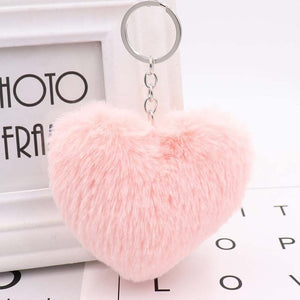 10CM Cute Fluffy Heart Keychains Women's Simulation Rabbit Fur Key Chains Girl Bag Hang Car Key Ring Jewelry Accessories