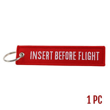 Load image into Gallery viewer, Remove Before Flight Car Keychains Berloques Red Embroidery Highlight Key Fobs Chains Jewelry Aviation Gifts Chaveiro Masculino
