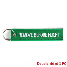 Load image into Gallery viewer, Remove Before Flight Car Keychains Berloques Red Embroidery Highlight Key Fobs Chains Jewelry Aviation Gifts Chaveiro Masculino
