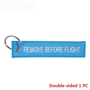 Remove Before Flight Car Keychains Berloques Red Embroidery Highlight Key Fobs Chains Jewelry Aviation Gifts Chaveiro Masculino