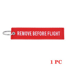 Load image into Gallery viewer, Remove Before Flight Car Keychains Berloques Red Embroidery Highlight Key Fobs Chains Jewelry Aviation Gifts Chaveiro Masculino
