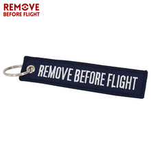 Load image into Gallery viewer, Remove Before Flight Car Keychains Berloques Red Embroidery Highlight Key Fobs Chains Jewelry Aviation Gifts Chaveiro Masculino
