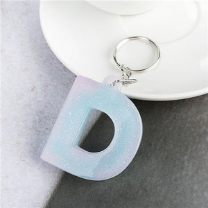 1PC KEYRING pink/blue English word English Letter Keychain  glitter resin A TO Q handbag charms for woman