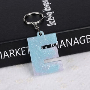 1PC KEYRING pink/blue English word English Letter Keychain  glitter resin A TO Q handbag charms for woman