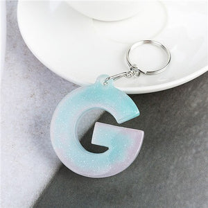 1PC KEYRING pink/blue English word English Letter Keychain  glitter resin A TO Q handbag charms for woman