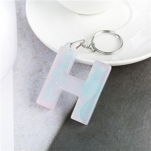 1PC KEYRING pink/blue English word English Letter Keychain  glitter resin A TO Q handbag charms for woman