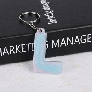 1PC KEYRING pink/blue English word English Letter Keychain  glitter resin A TO Q handbag charms for woman