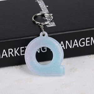 1PC KEYRING pink/blue English word English Letter Keychain  glitter resin A TO Q handbag charms for woman