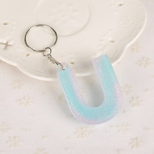 1PC KEYRING pink/blue English word English Letter Keychain  glitter resin A TO Q handbag charms for woman