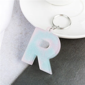 1PC KEYRING pink/blue English word English Letter Keychain  glitter resin A TO Q handbag charms for woman