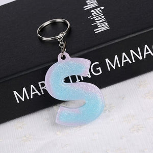 1PC KEYRING pink/blue English word English Letter Keychain  glitter resin A TO Q handbag charms for woman