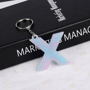 1PC KEYRING pink/blue English word English Letter Keychain  glitter resin A TO Q handbag charms for woman