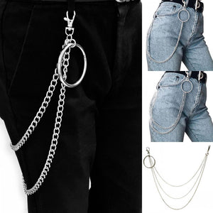 Fashion Men Boy Punk Hip-hop Trendy Belt Waist Chain Multilayer Male Pants Chain Jeans Punk Silver Metal Big Ring Pants Chains