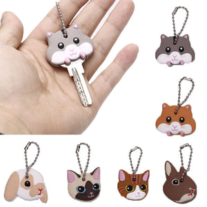 New 1Pc Silicone Key Ring Cap Head Cover Keychain Case Shell Dog Butterfly Cat Animals Shape Lovely Jewelry Gift For Women/Man