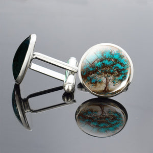 Silver Tree of Life Art Print cufflinks Men Cufflinks Glass Cabochon Cufflinks Yinyang Tree Cufflinks Wedding Pins Jewelry