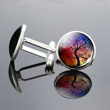 Load image into Gallery viewer, Silver Tree of Life Art Print cufflinks Men Cufflinks Glass Cabochon Cufflinks Yinyang Tree Cufflinks Wedding Pins Jewelry
