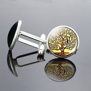 Silver Tree of Life Art Print cufflinks Men Cufflinks Glass Cabochon Cufflinks Yinyang Tree Cufflinks Wedding Pins Jewelry