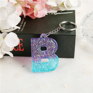 1PC Women Keychains Handbag  Pendants English Letter Keyring  Charms Glitter Resin Words A to Z  Custom Made Welcome