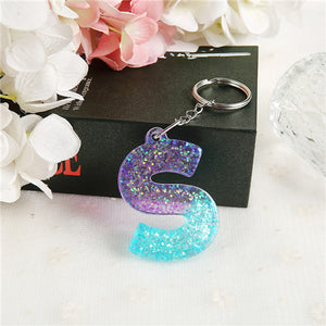 1PC Women Keychains Handbag  Pendants English Letter Keyring  Charms Glitter Resin Words A to Z  Custom Made Welcome