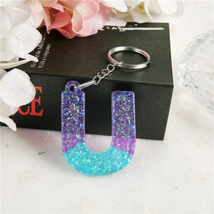 1PC Women Keychains Handbag  Pendants English Letter Keyring  Charms Glitter Resin Words A to Z  Custom Made Welcome