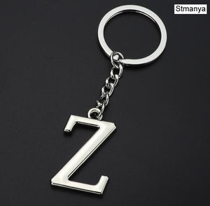 DIY A-Z Letters key Chain Car Men Metal Keychain Ring Women Car Key Ring Simple Silver Color Letter Name Key chain Party Gift