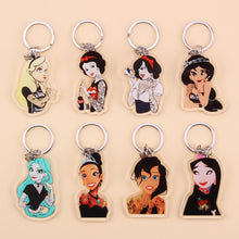 Load image into Gallery viewer, Cute Cartoon Icons Cool Tattoo Girl princess keychain on Backpack Key Chain Acrylic Keyring for women girls gift
